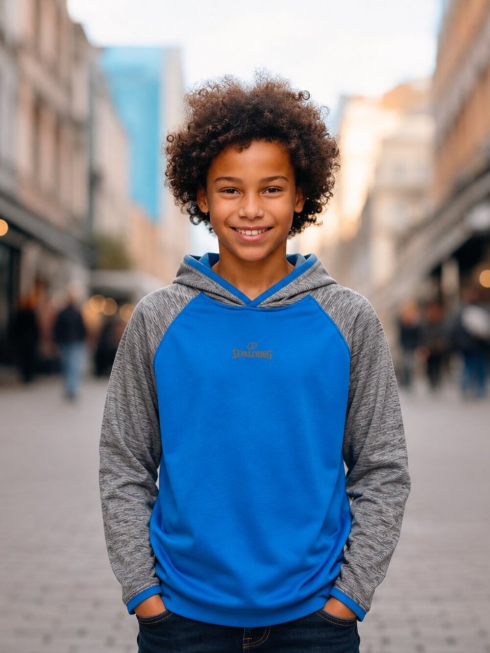 Spalding Boys Blue & Gray Hooded Long Sleeve Shirt | Size Medium (10/12)